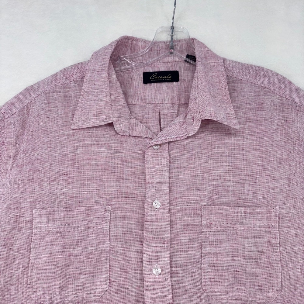 Roundtree & Yorke Casuals Mens XL Pink Linen Cotton Short Sleeve Button Down Sht
